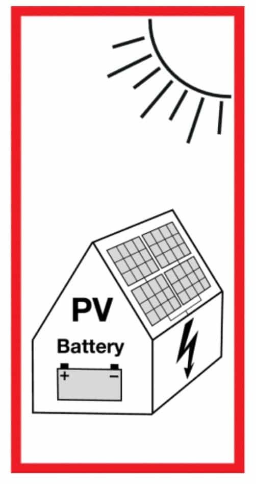 Waarschuwingssticker batterijen en zonnepanelen (installatie)