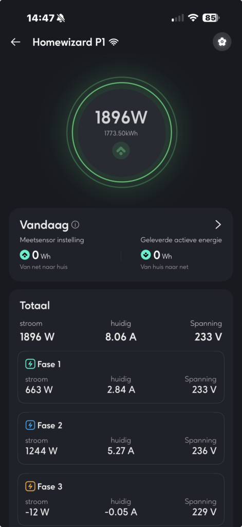 Zendure app met P1 HomeWizard data