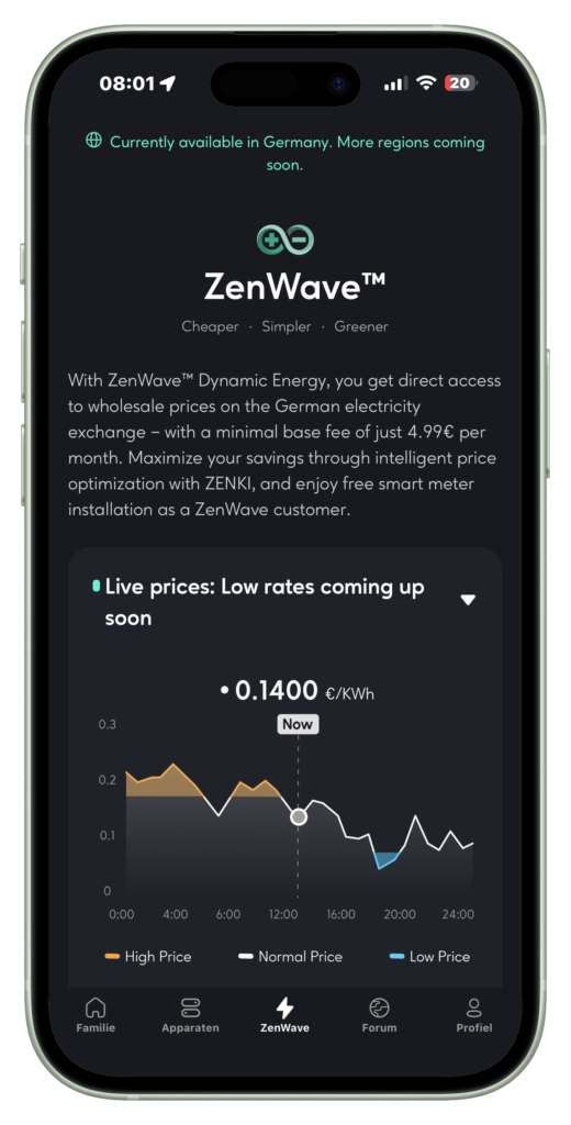 Voorbeeld van ZenWave Zendure dynamisch energiecontract
