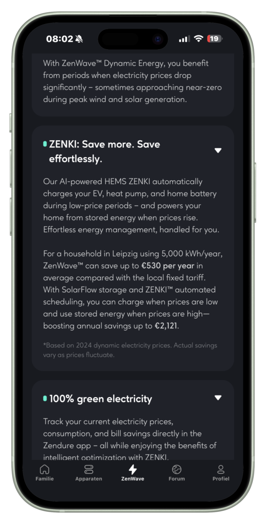 Voorbeeld van ZenWave Zendure dynamisch energiecontract