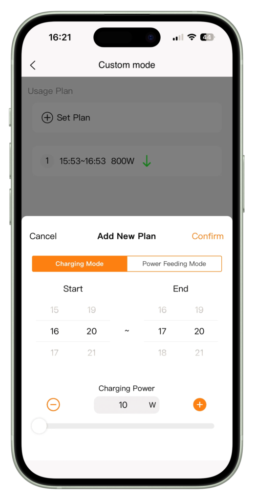 Lunergy app custom mode