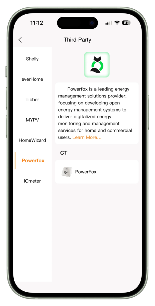 Lunergy app ondersteunde accessoires