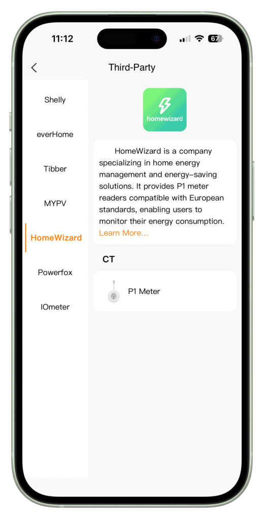 Lunergy app ondersteunde accessoires