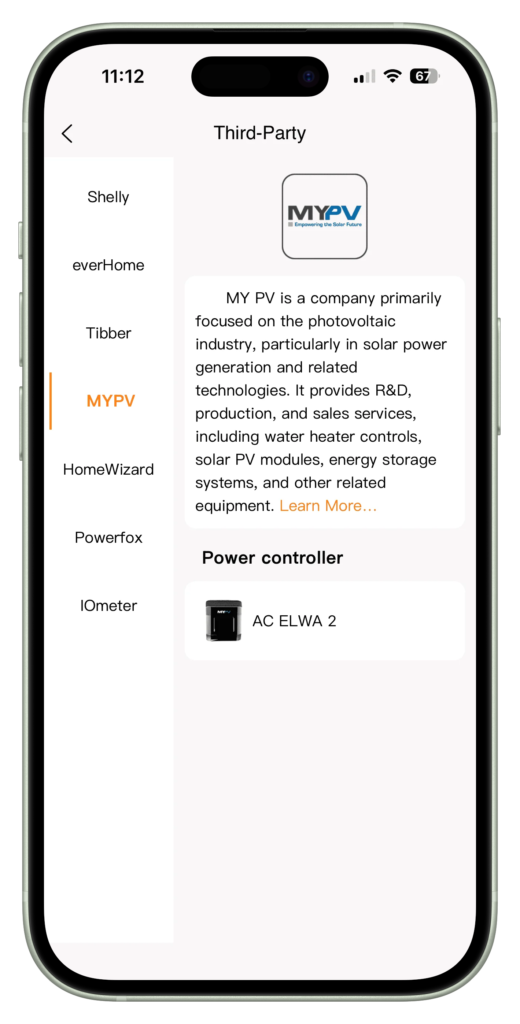 Lunergy app ondersteunde accessoires