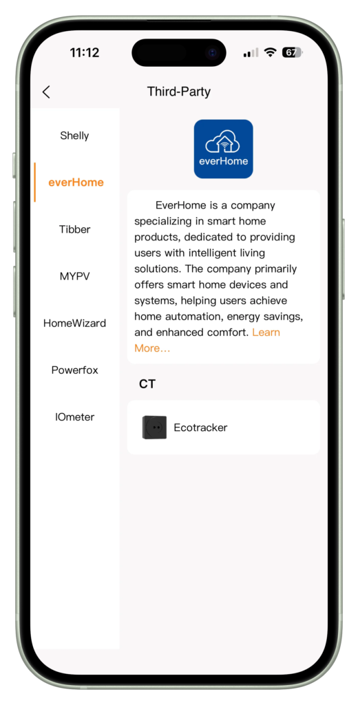 Lunergy app ondersteunde accessoires