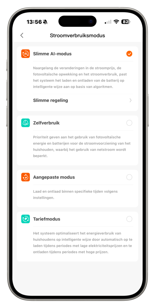Selectie dynamische contract modus (tariefmodus) Jackery SolarVault