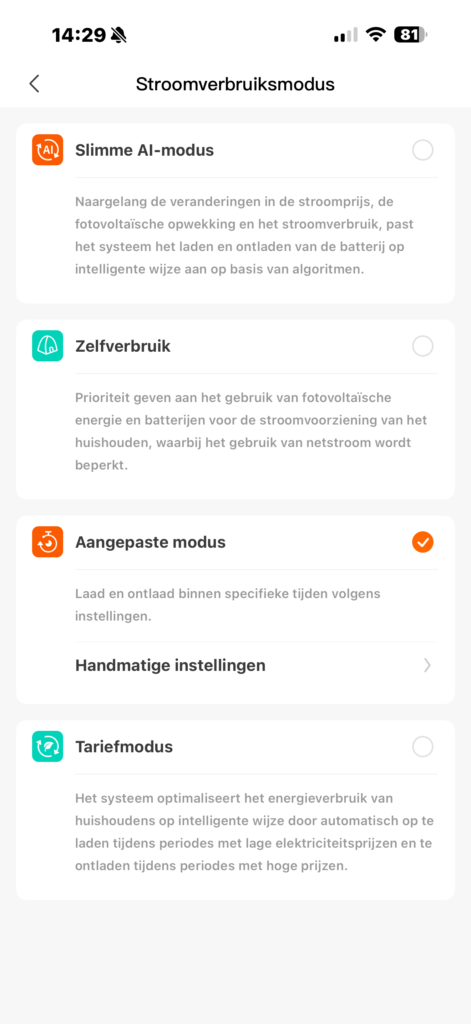 Aangepaste modus Jackery SolarVault: zelf instellen schema's