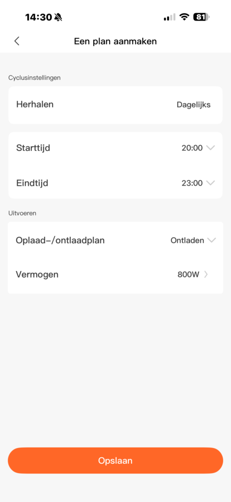 Aangepaste modus Jackery SolarVault: zelf instellen schema's, afgerond