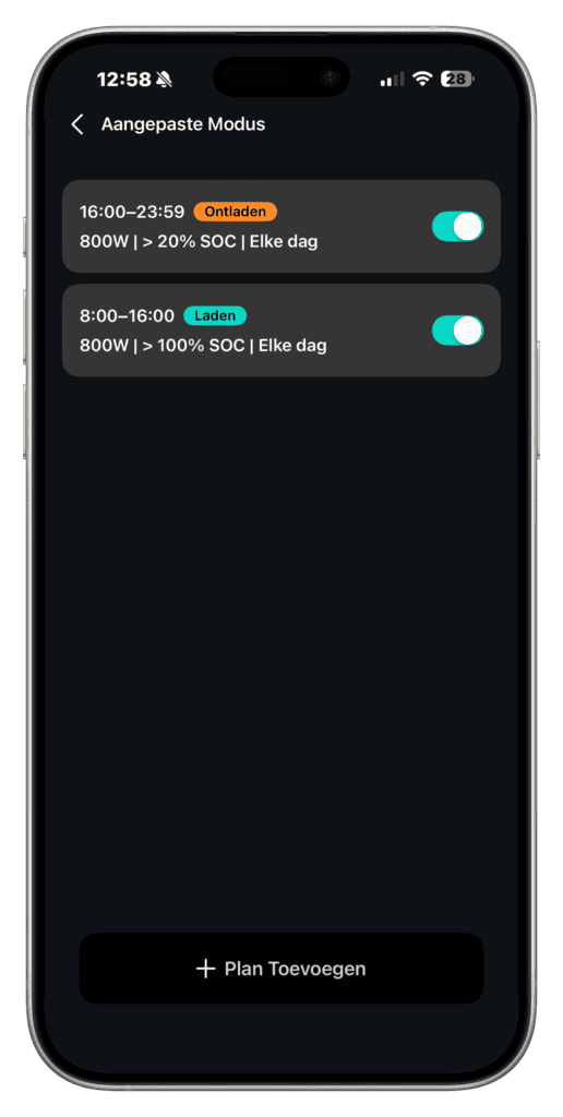 Samduo app planningen in aangepaste modus