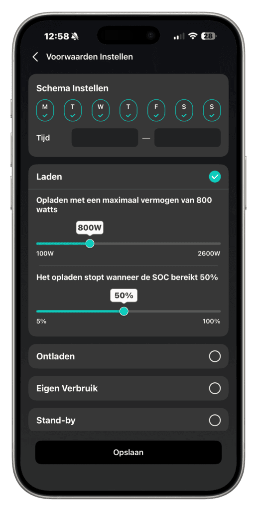 Samduo app Aangepaste modus instellen