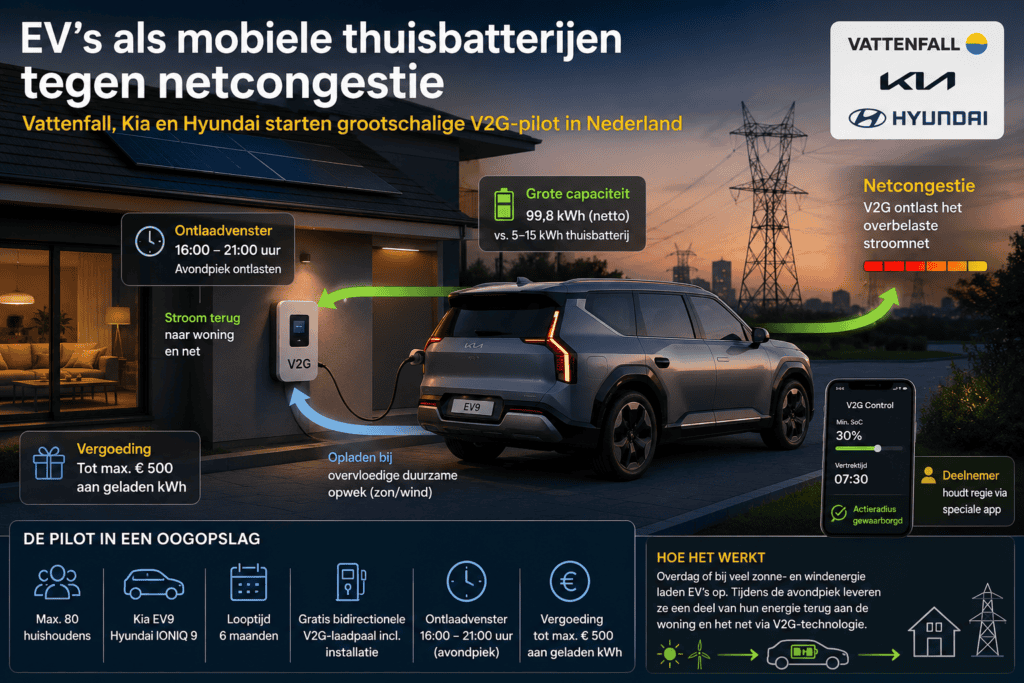 V2G proef vattenfall in samenwerking met KIA en Hyundai