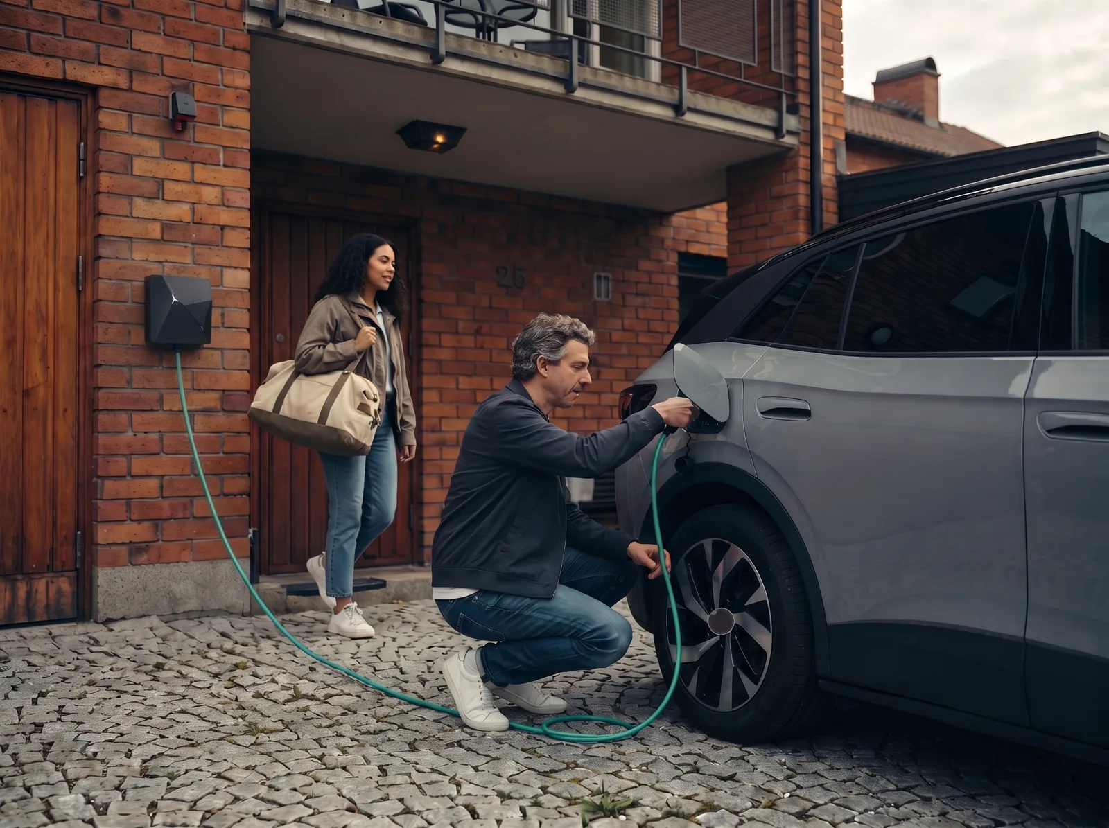 Buurman laadt elektrische auto op bij thuislaadpaal via Joulo Deel